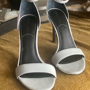 Kendall & Kylie white cross toe and ankle strap heels.